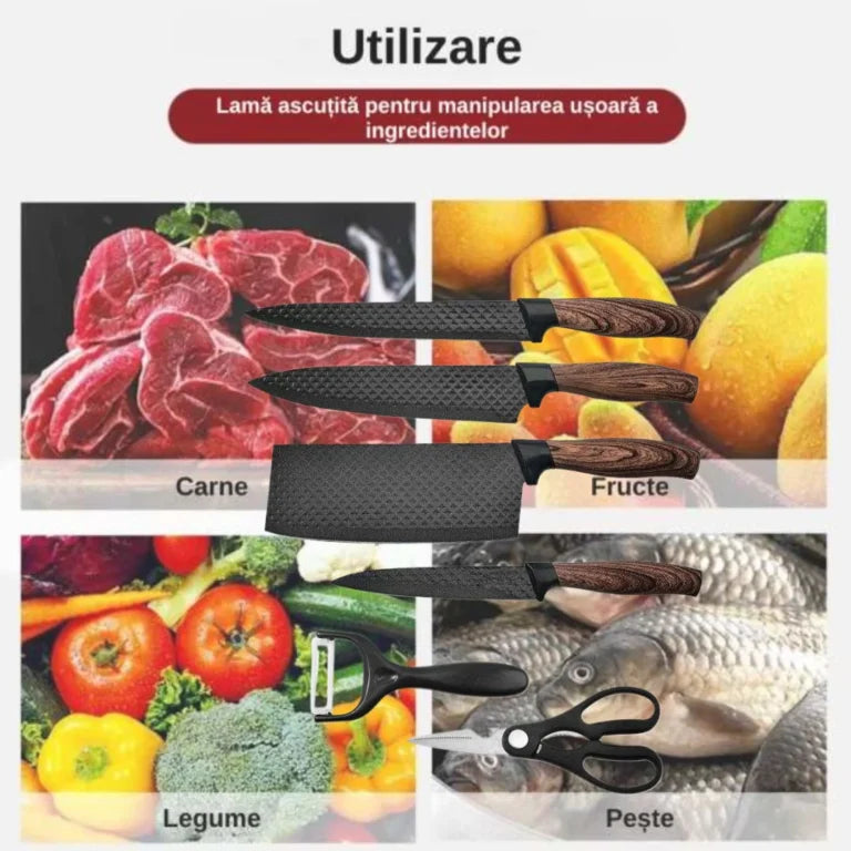 Set 6 Cuțite Profesionale din Oțel Inoxidabil, pentru Bucătărie, Design Ergonomic