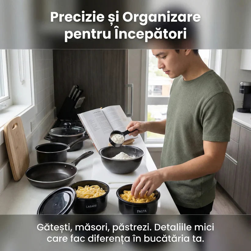 Set Complet Bucătărie 22 Piese Carter & Clay, Vase Gătit Antiaderente ILAG, Tavă Cuptor și Ustensile, Oțel Carbon, Negru Glorio