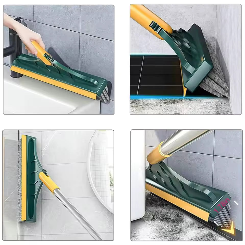 Perie de Curățare 2 în 1 pentru Podele și Rosturi, Mâner Lung din Oțel Inoxidabil, Cap Rotativ 120°, Racletă Integrată, Design în V Glorio