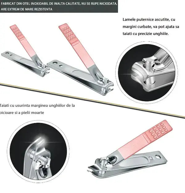 1+1 CADOU: Trusa COMPLETA Mani-Pedi de 18 piese din OTEL Inoxidabil si Accesorii Pentru Ingrijire Faciala incluse in Geanta de Depozitare Doimeseriasi.ro