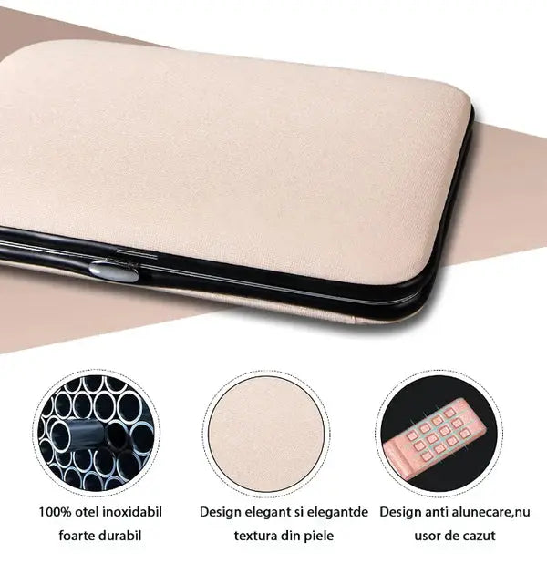 1+1 CADOU: Trusa COMPLETA Mani-Pedi de 18 piese din OTEL Inoxidabil si Accesorii Pentru Ingrijire Faciala incluse in Geanta de Depozitare Doimeseriasi.ro