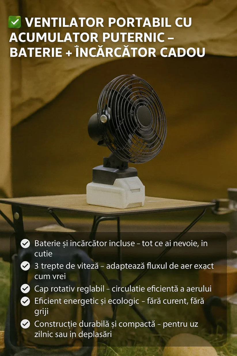 Ventilator Portabil Cu Acumulator Puternic – Baterie 96V + Încarcator CADOU Neamtul.ro
