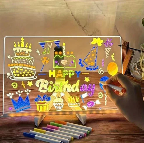 Tabla Luminoasa De Desenat LED Cu Laveta De Curatare + 7 Markere Color Neon Cadou Neamtul.ro