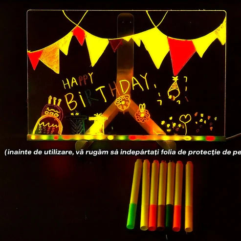 Tabla Luminoasa De Desenat LED Cu Laveta De Curatare + 7 Markere Color Neon Cadou Neamtul.ro
