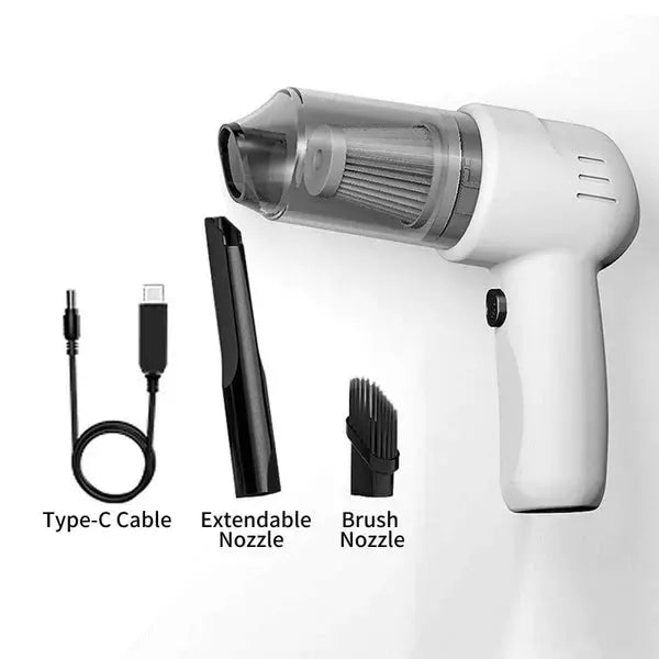 1+1 GRATIS: Mini Aspirator Portabil Pentru Masina, Reincarcare la USB  + 3 Capete De Aspirare Diferite Doimeseriasi.ro