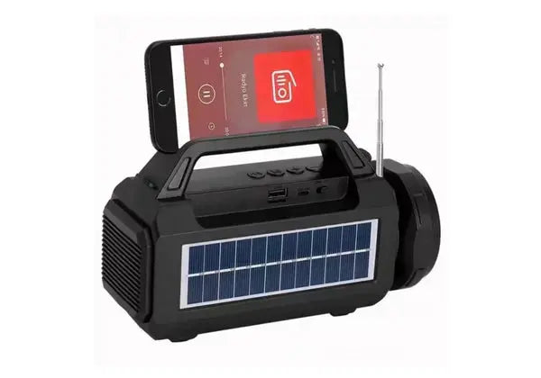 Boxa Portabila cu Radio FM, Lanterna, Incarcare Solara sau La Curent, Lumini RGB, Suport Card, Port USB Doimeseriasi.ro