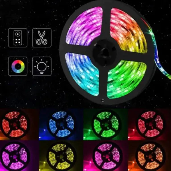 1+1 Cadou Banda LED Multicolora, Cu Telecomanda Si cablu Transformator, 300 LED, 10 m Lungime Neamtul.ro