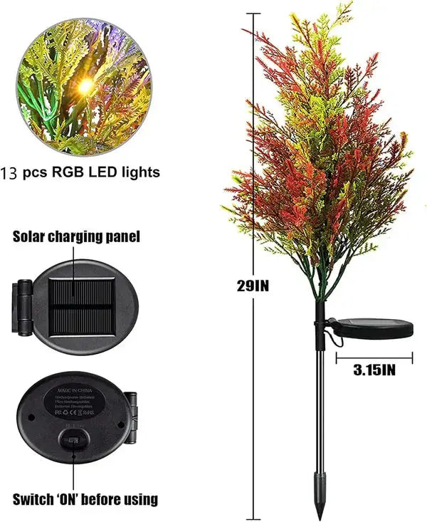 Bradut cu Lumini RGB, Incarcare Solara, Panou Solar Inclus, Lumini Multicolore, 74 cm Inaltime Doimeseriasi.ro