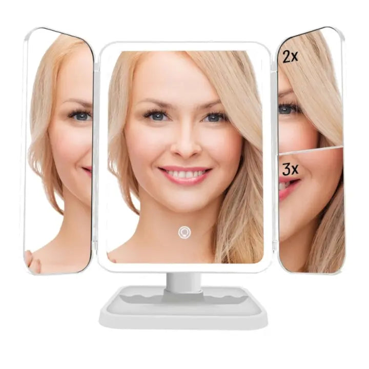 Oglindă Profesională pentru Machiaj cu LED, Zoom 2X/3X/10X, Intensitate Reglabilă, USB Neamtul.ro