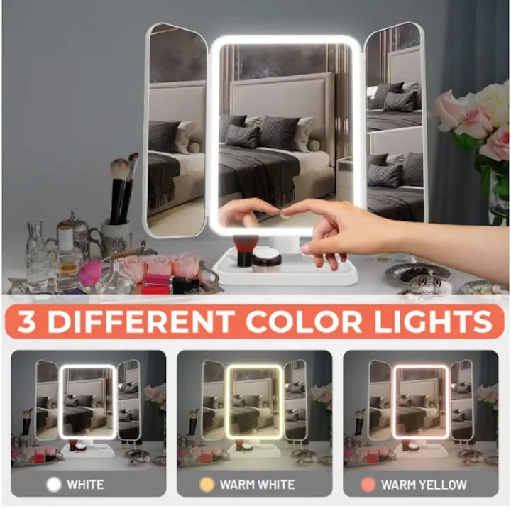 Oglindă Profesională pentru Machiaj cu LED, Zoom 2X/3X/10X, Intensitate Reglabilă, USB Neamtul.ro