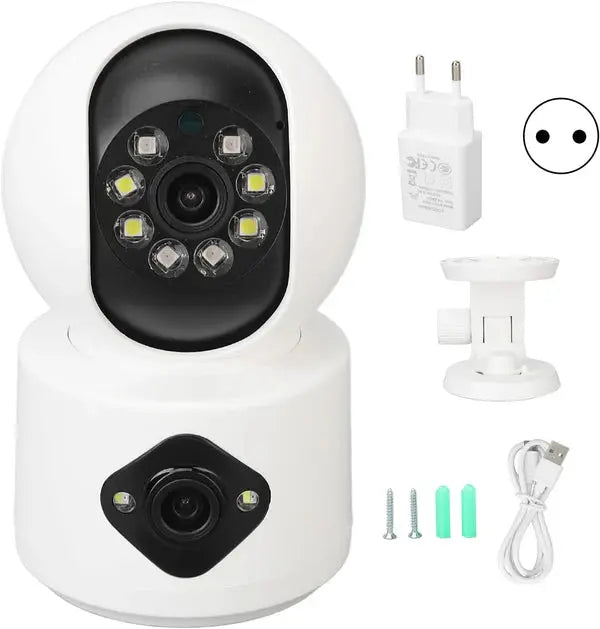 Camera De Supraveghere, Full HD, Conexiune WIFI, 2 Lentile, Senzor de Miscare, Cu Difuzor si Microfon, Rotire 360° Doimeseriasi.ro