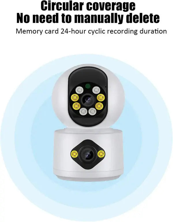Camera De Supraveghere, Full HD, Conexiune WIFI, 2 Lentile, Senzor de Miscare, Cu Difuzor si Microfon, Rotire 360° Doimeseriasi.ro