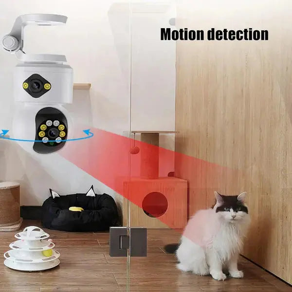 Camera De Supraveghere, Full HD, Conexiune WIFI, 2 Lentile, Senzor de Miscare, Cu Difuzor si Microfon, Rotire 360° Doimeseriasi.ro