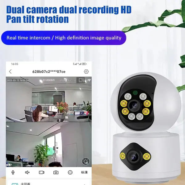 Camera De Supraveghere, Full HD, Conexiune WIFI, 2 Lentile, Senzor de Miscare, Cu Difuzor si Microfon, Rotire 360° Doimeseriasi.ro