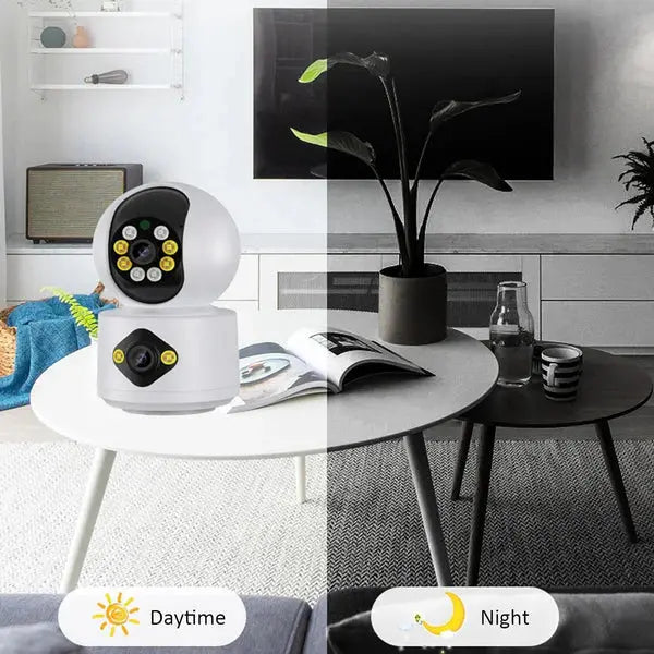 Camera De Supraveghere, Full HD, Conexiune WIFI, 2 Lentile, Senzor de Miscare, Cu Difuzor si Microfon, Rotire 360° Doimeseriasi.ro