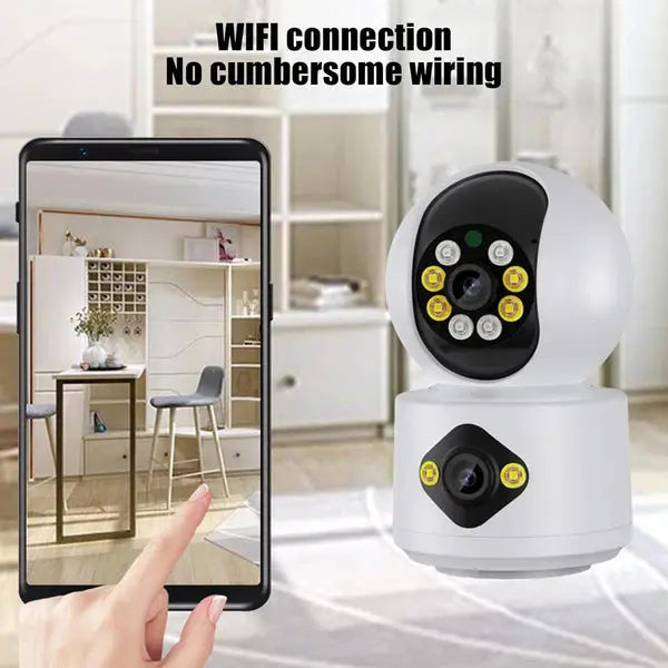 Camera De Supraveghere, Full HD, Conexiune WIFI, 2 Lentile, Senzor de Miscare, Cu Difuzor si Microfon, Rotire 360° Doimeseriasi.ro