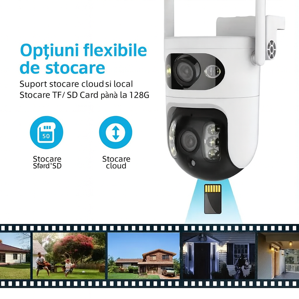 Cameră Wifi Exterior Duală Tuya 6Mp Rezoluție 4K, Audio Bidirectional, Infraroșu Color Glorio