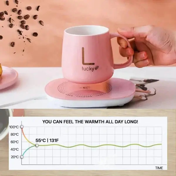 Cana Inteligenta de Cafea din Ceramica, cu Capac si Lingurita, 55 Grade, Controlul Temperaturii Doimeseriasi.ro