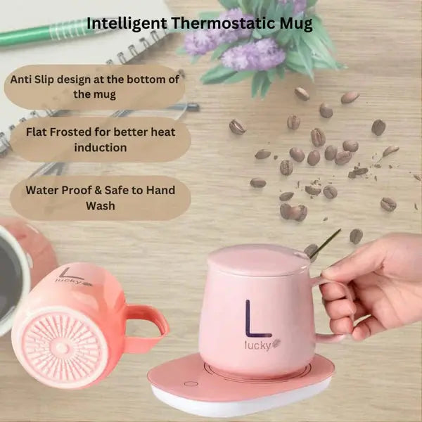 Cana Inteligenta de Cafea din Ceramica, cu Capac si Lingurita, 55 Grade, Controlul Temperaturii Doimeseriasi.ro