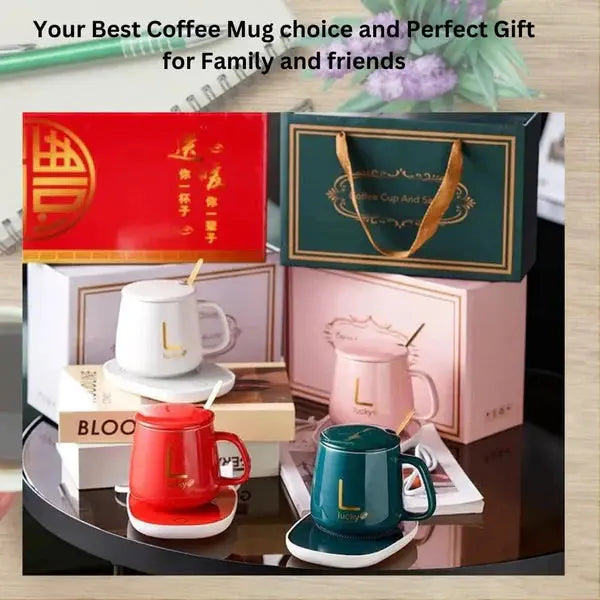 Cana Inteligenta de Cafea din Ceramica, cu Capac si Lingurita, 55 Grade, Controlul Temperaturii Doimeseriasi.ro