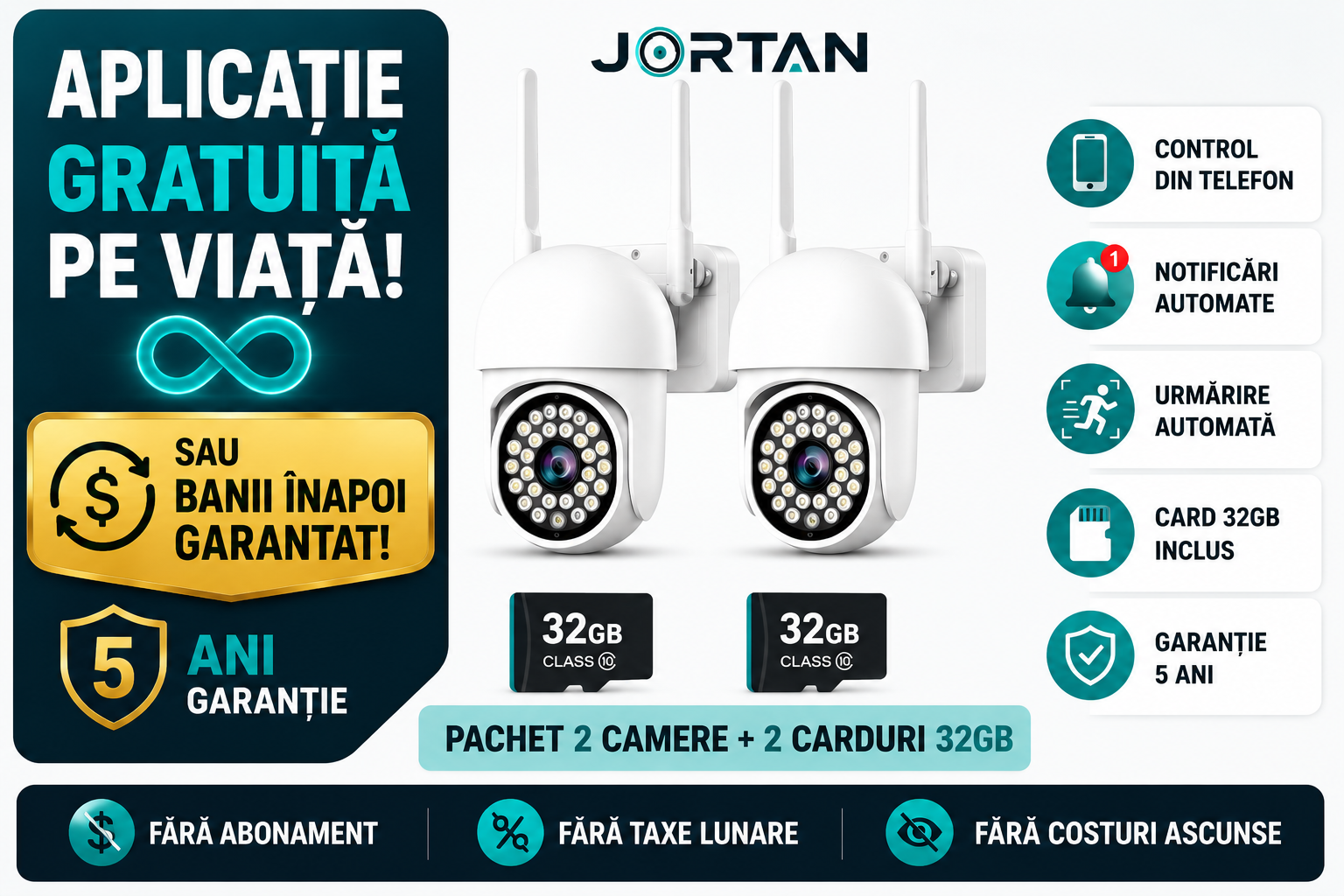 Cameră de Supraveghere de Exterior JORTAN Color  + Card 32GB Cadou Glorio