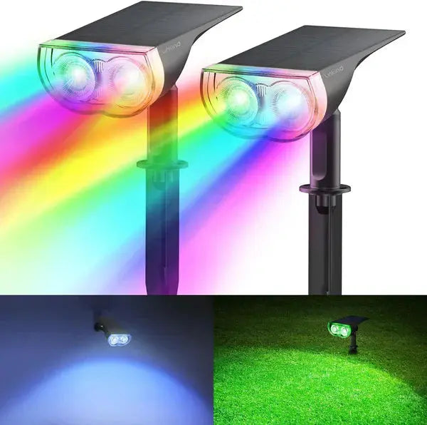 Lampa Solara RGB cu LED-uri Colorate, Panou Solar, Sistem de Prindere, 7 Culori, Pornire si Oprire Automata Doimeseriasi.ro