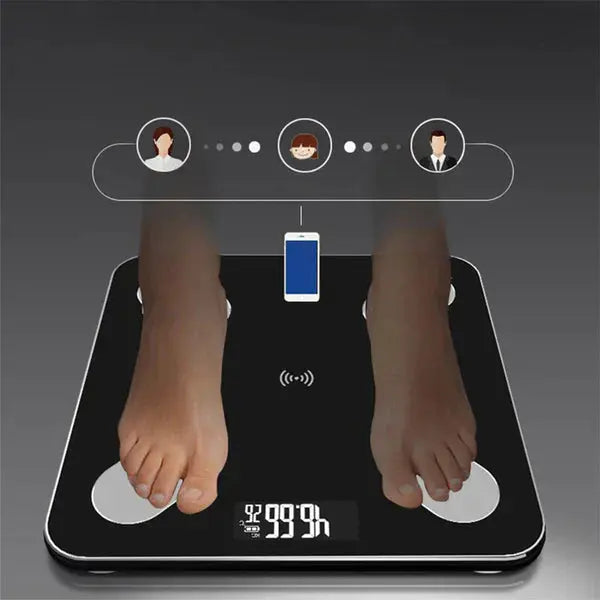 Cantar Inteligent, Conexiune Bluetooth, Ecran Afisaj LCD, Masoara Indicii Corporali, Din Sticla Securizata Doimeseriasi.ro