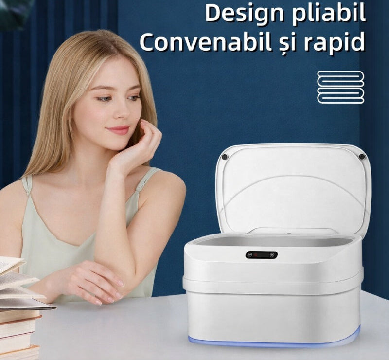 Cos de gunoi, Senzor de miscare, Deschidere automata fara atingere, Design pliabil, Capacitate ajustabila 8L–17.5L, Ideal pentru bucatarie, baie, birou Glorio