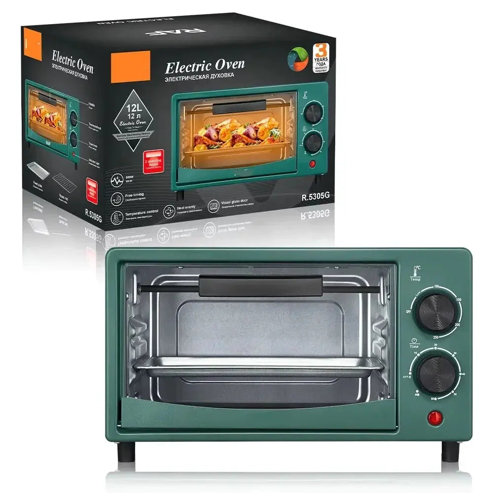 Cuptor electric RAF R5305G, 800W, capacitate 12L, 2 moduri de operare, 33x18x20cm, verde Glorio