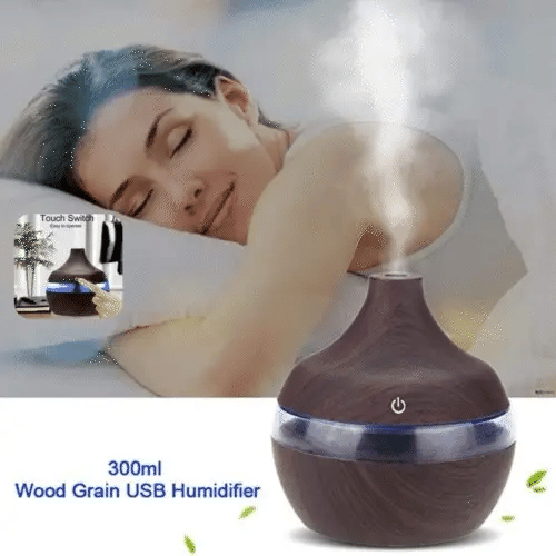 1+1 GRATIS: Difuzor Aromaterapie Cu Ultrasunete Si Umidificator Cu LED, 300 ml, Wenge + 24 uleiuri CADOU Doimeseriasi.ro