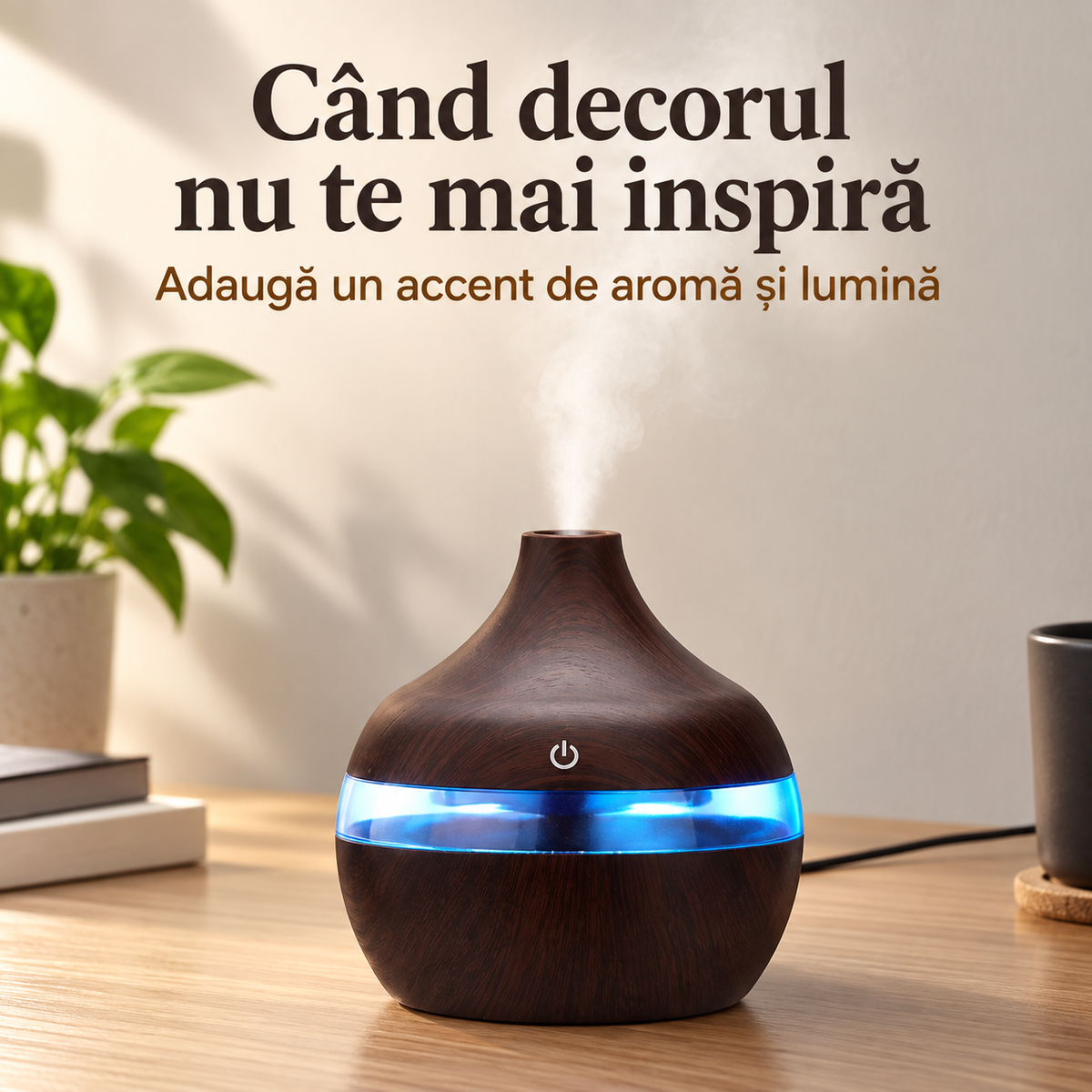 Difuzor de aromaterapie Wenge, accent decorativ pe birou.