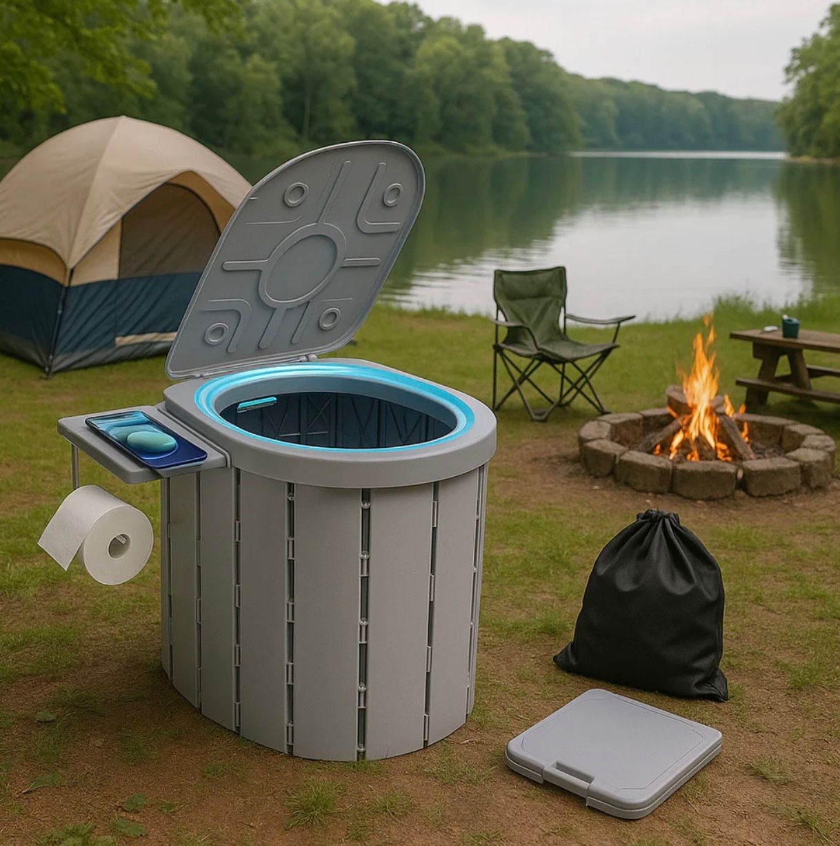 Toaleta Portabila Pliabila Camping, FEEL GOOD PLUS, ABS Premium 200KG Ultra Rezistenta Compacta 36x29x30CM Neamtul.ro