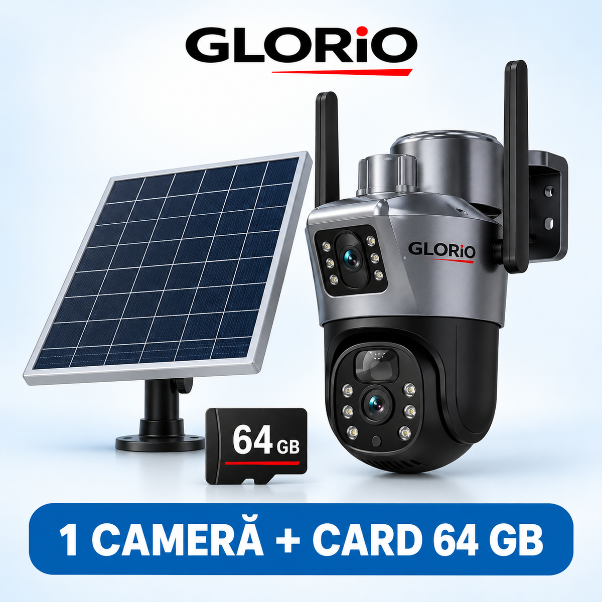 1 cameră GLORIO cu panou solar și card 64 GB