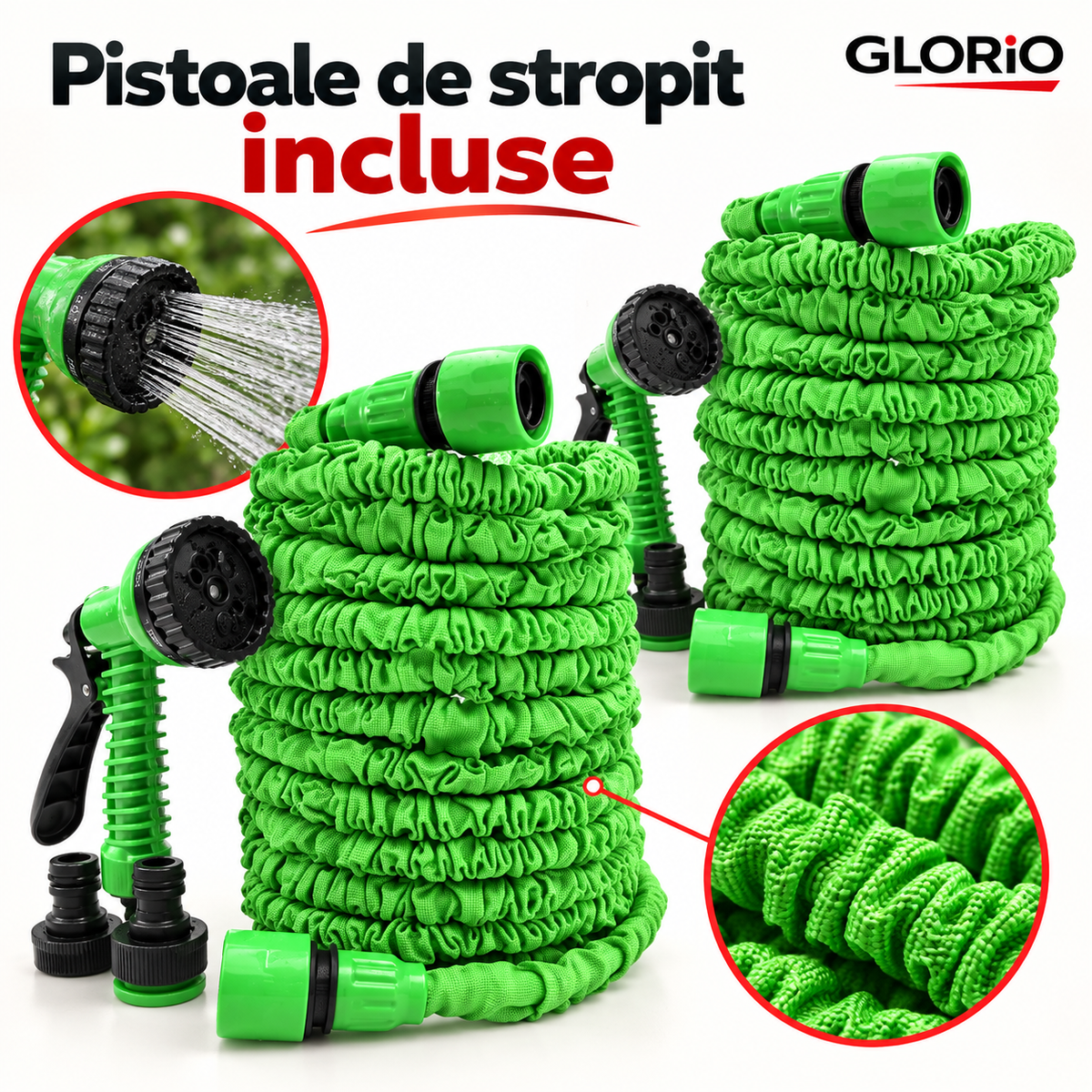 Furtun Extensibil Expert Garden, 15–60 m Fiecare, cu Pistoale – 1+1 Gratis | Glorio – Pistoale de stropit incluse
