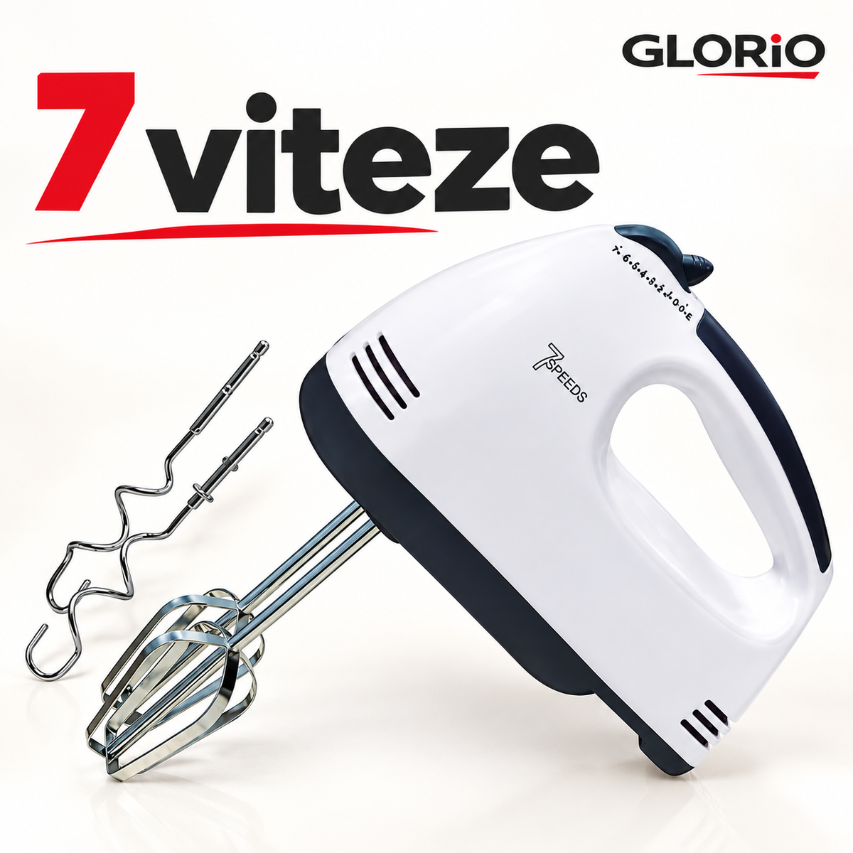 Mixer de Mână 260 W, 7 Viteze, Accesorii Metalice – 1+1 Gratis | Glorio – 7 viteze