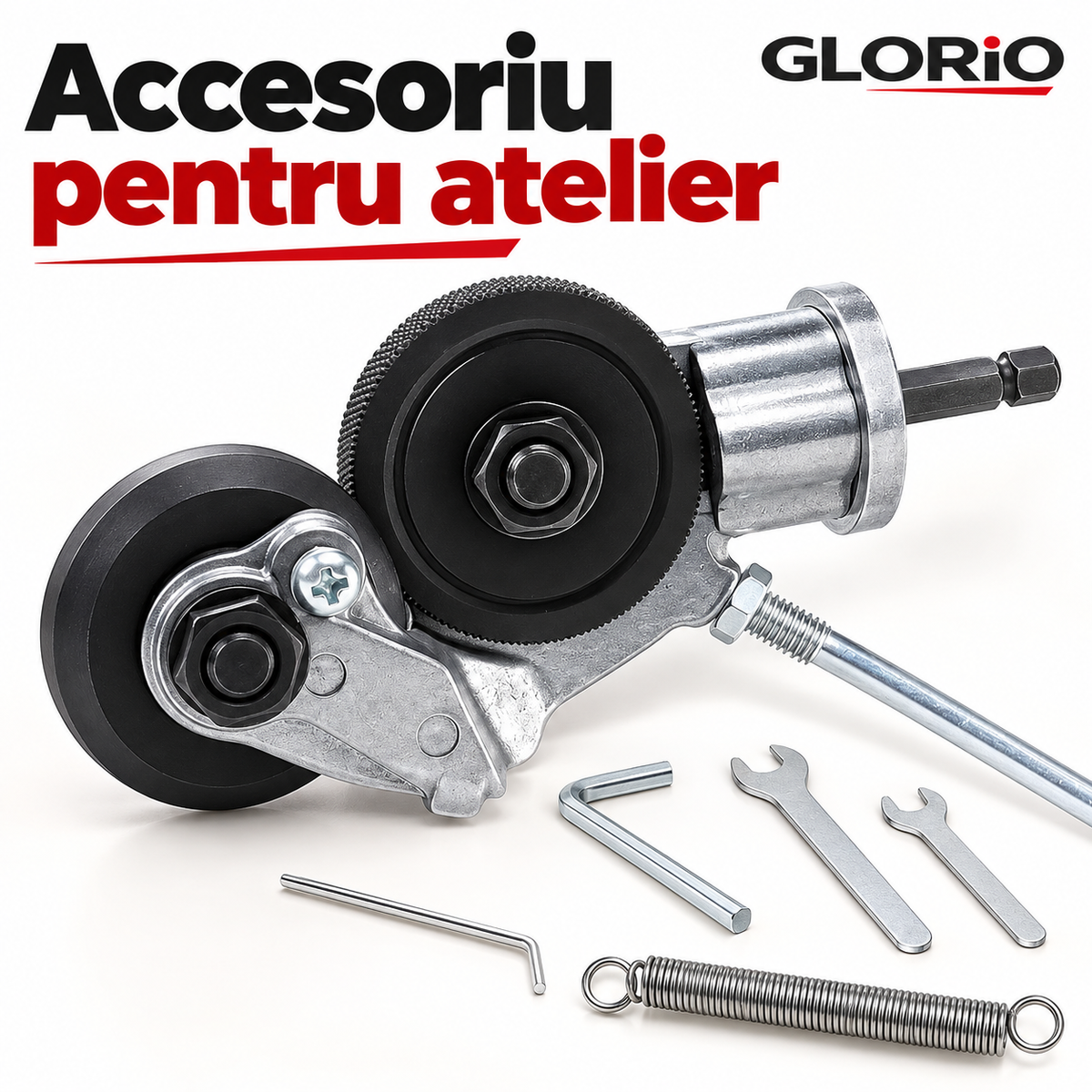 Adaptor de Tăiat Tablă pentru Bormașină, cu Role de Ghidaj | Glorio – Accesoriu pentru atelier