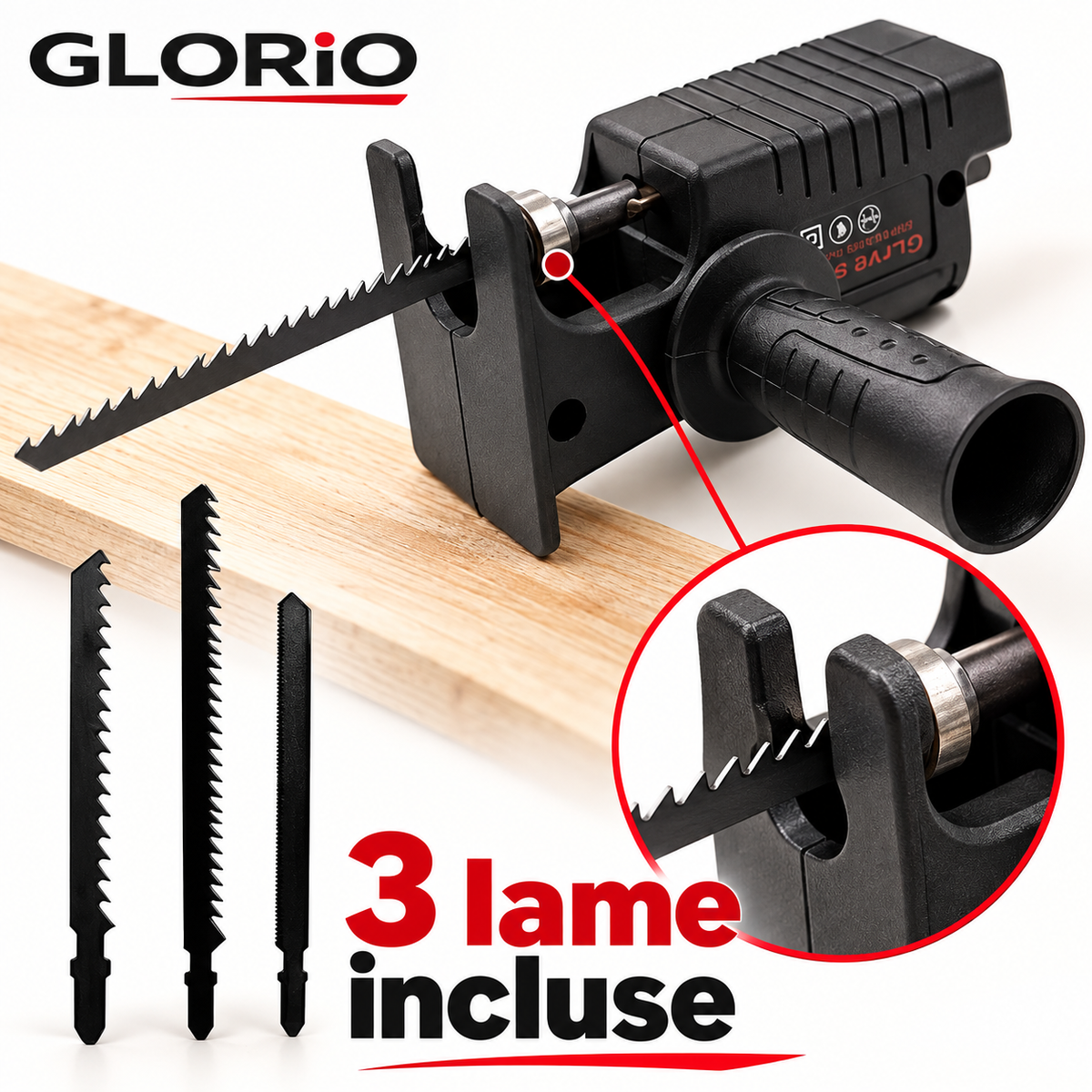 Adaptor Ferăstrău pentru Bormașină, 3 Lame pentru Lemn și Metal | Glorio – 3 lame incluse