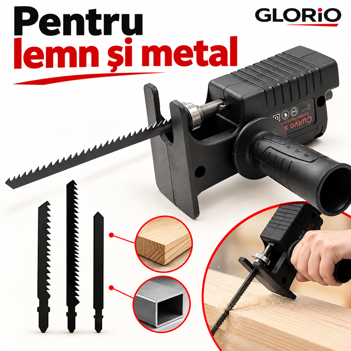 Adaptor Ferăstrău pentru Bormașină, 3 Lame pentru Lemn și Metal | Glorio – Pentru lemn și metal
