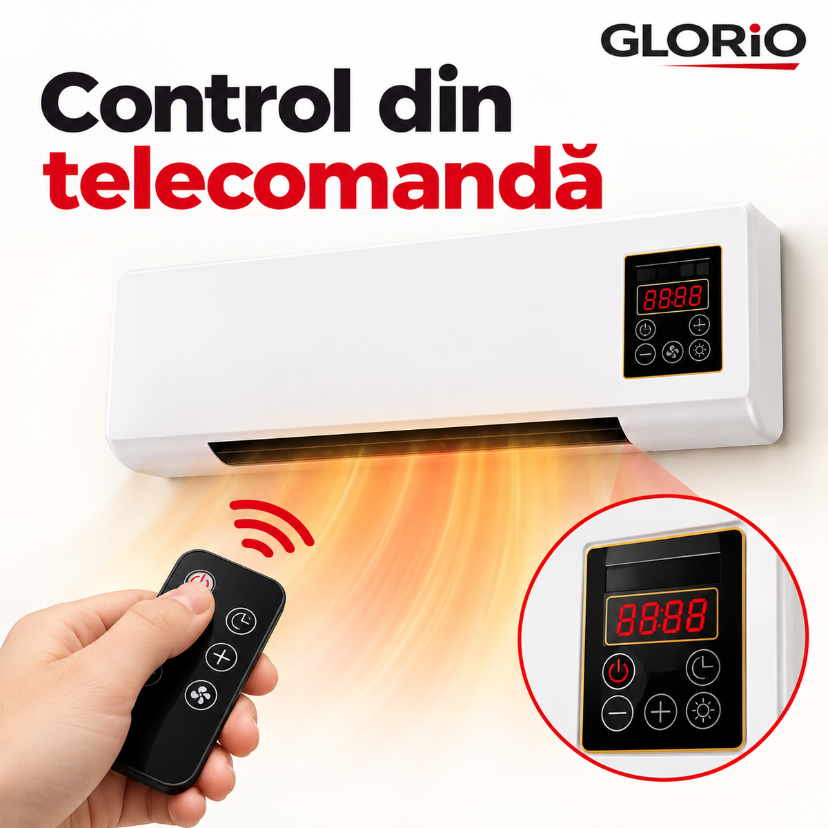 Aparat de Încălzire și Ventilație 2 în 1, cu Telecomandă și Afișaj Digital | Glorio – Control din telecomandă