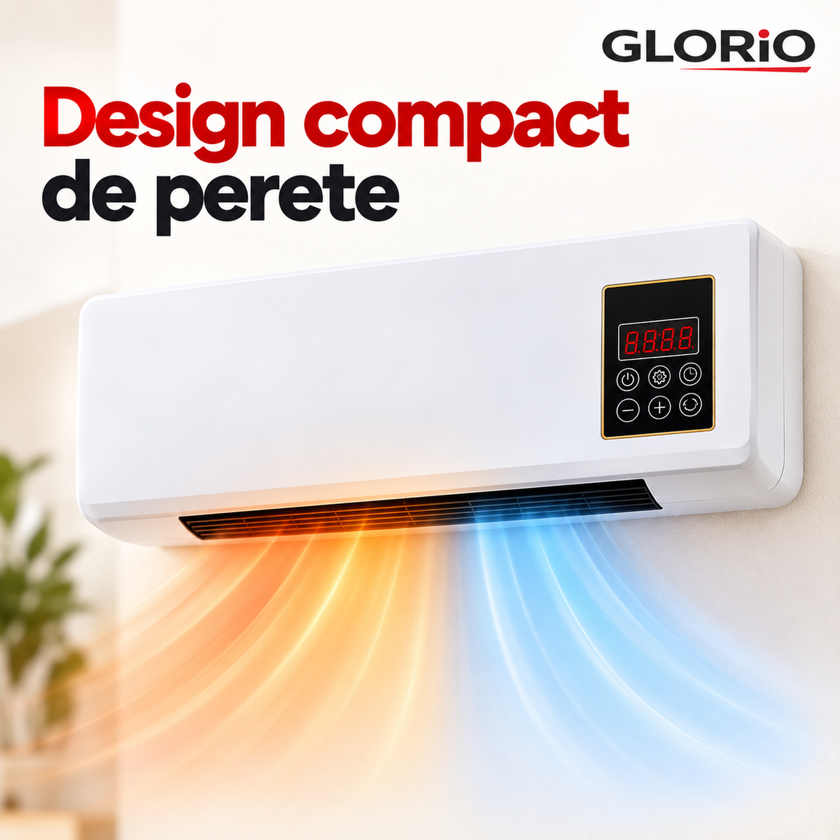 Aparat de Încălzire și Ventilație 2 în 1, cu Telecomandă și Afișaj Digital | Glorio – Design compact de perete