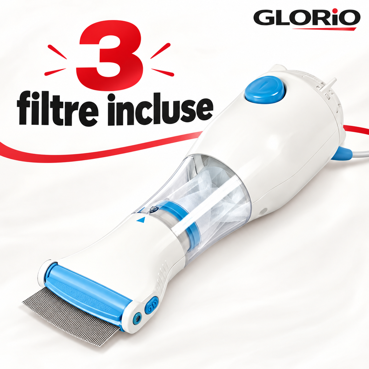 Pieptene Electric Antipăduchi cu Aspirare și 3 Filtre | Glorio – 3 filtre incluse