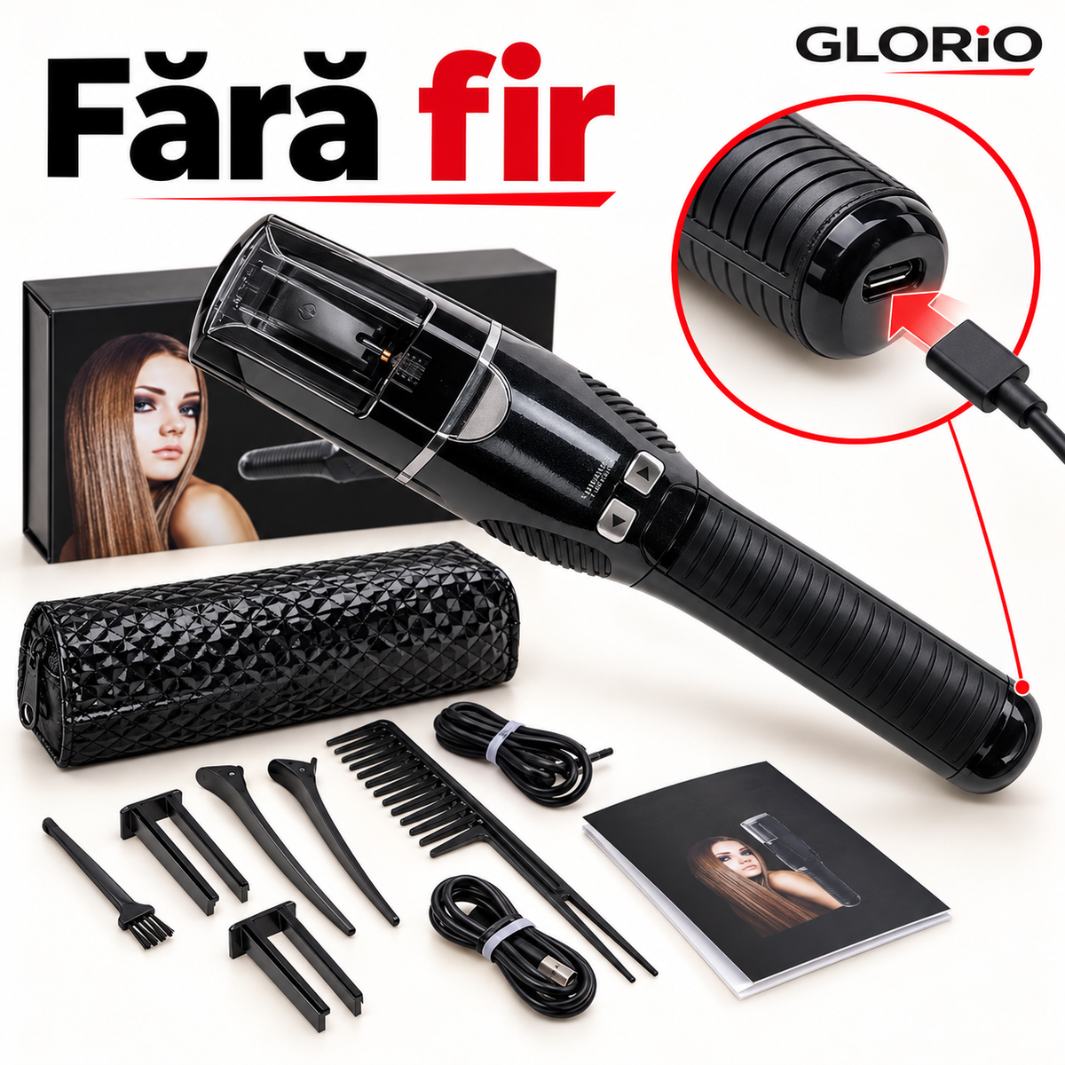 Aparat de Tuns Vârfuri Despicate, Fără Fir, USB, cu Accesorii | Glorio – Fără fir