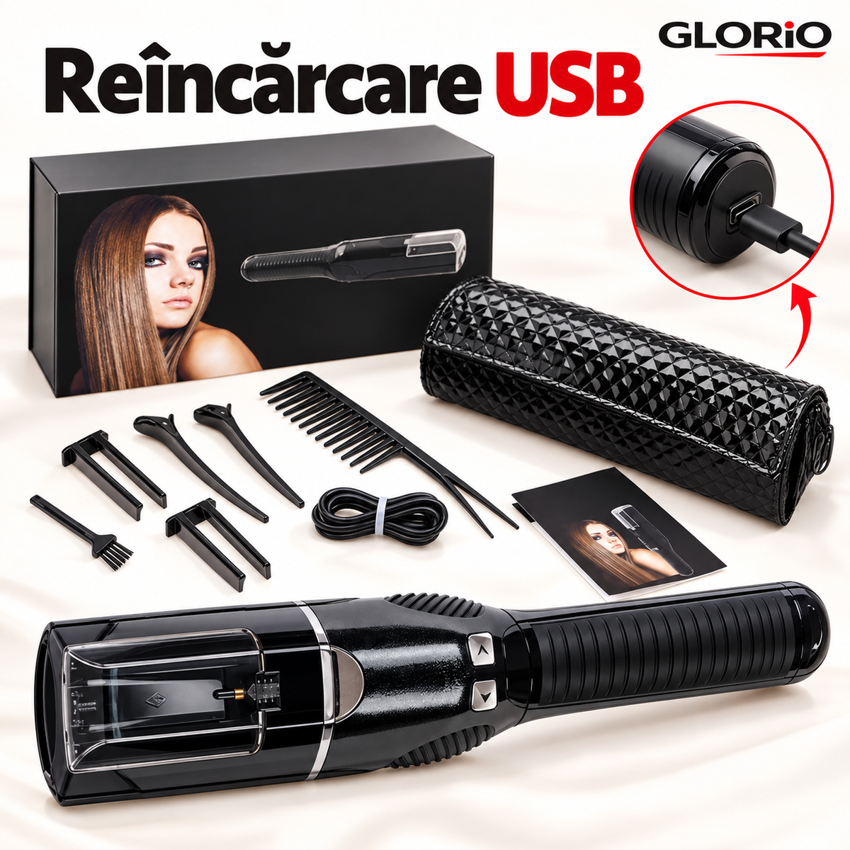 Aparat de Tuns Vârfuri Despicate, Fără Fir, USB, cu Accesorii | Glorio – Reîncărcare USB