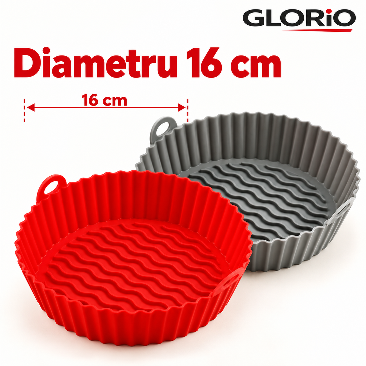 Tavă Silicon Air Fryer, 16 cm, cu Mânere – 1+1 Gratis | Glorio – Diametru 16 cm