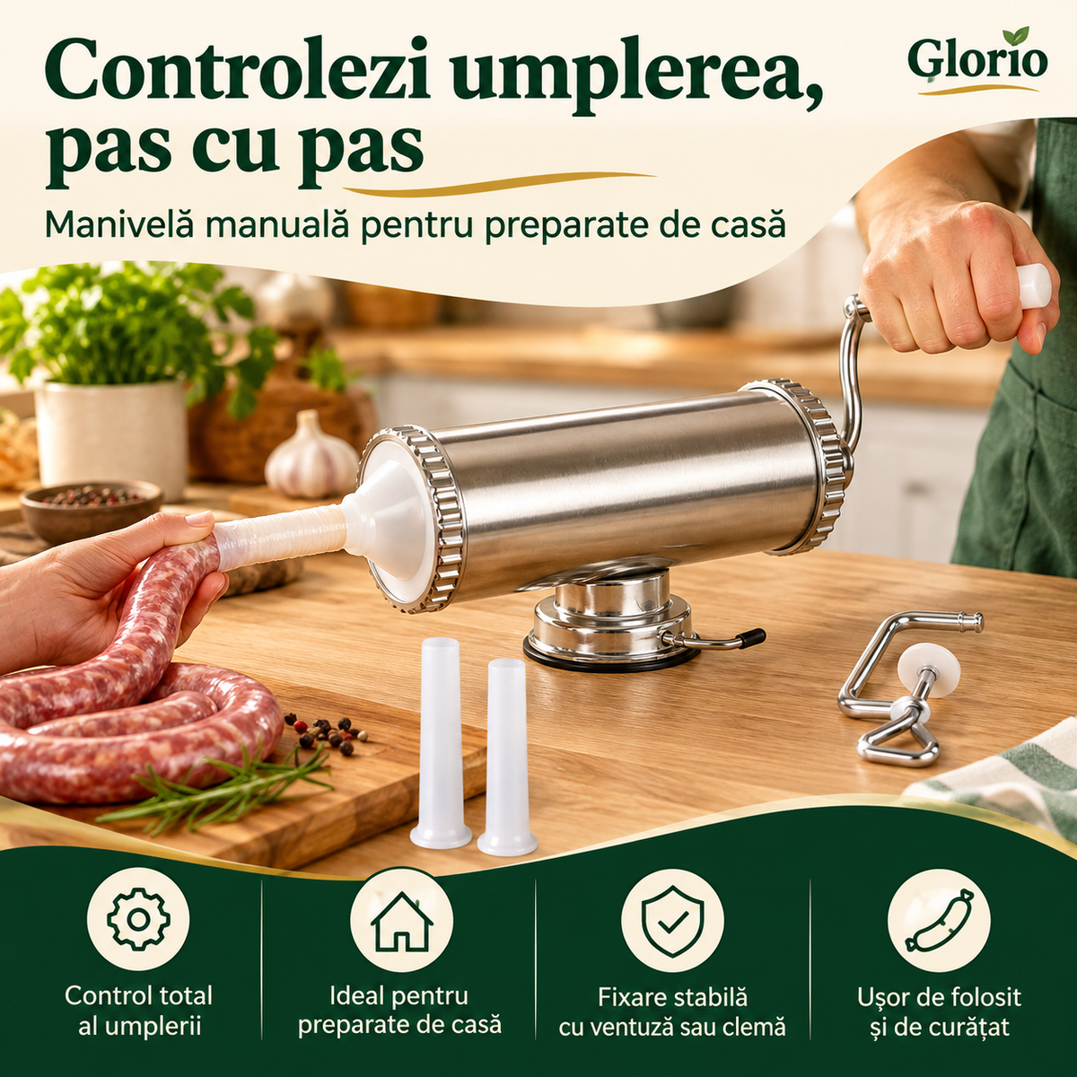 Umplere cârnați cu manivelă manuală