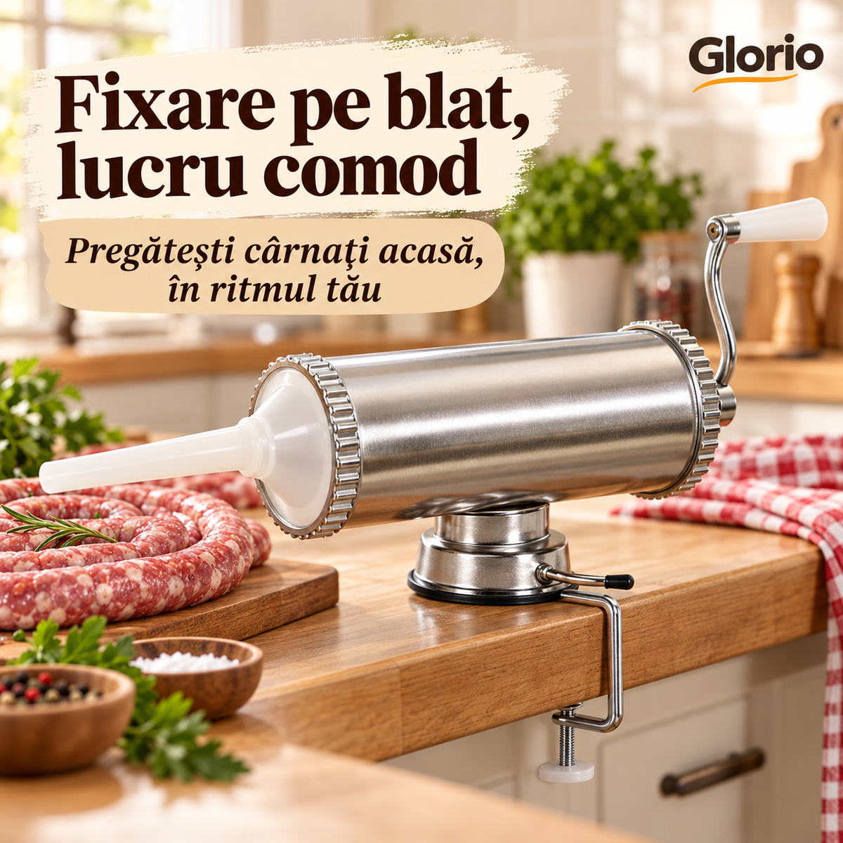 Aparat de cârnați fixat pe blat