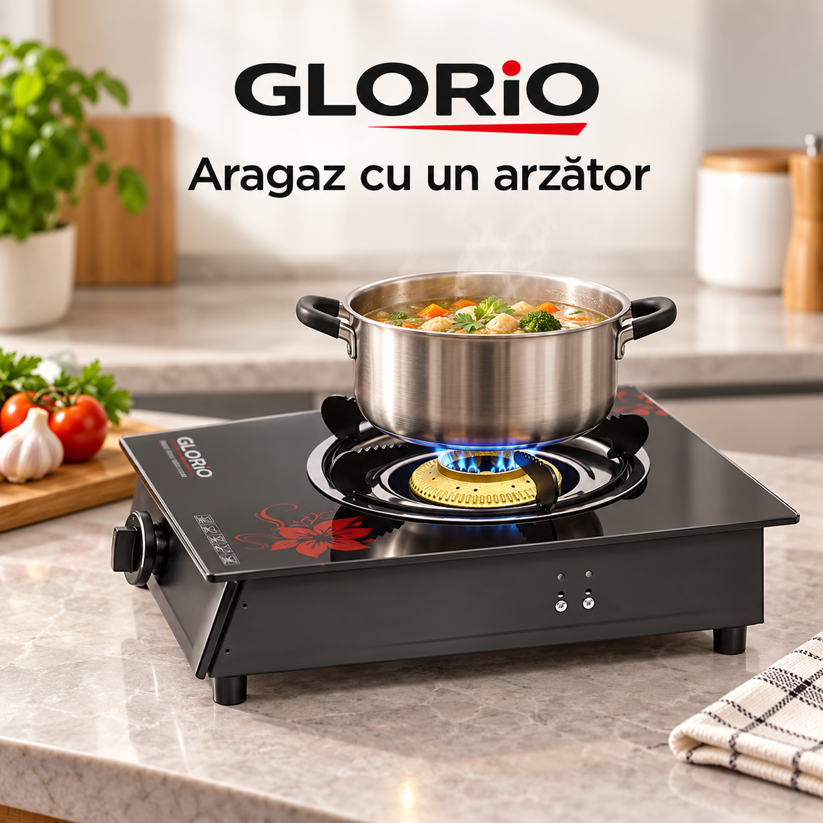 Aragaz pe Gaz cu 1 Arzător, 21 × 21 × 9 cm – Glorio – imagine de prezentare 2