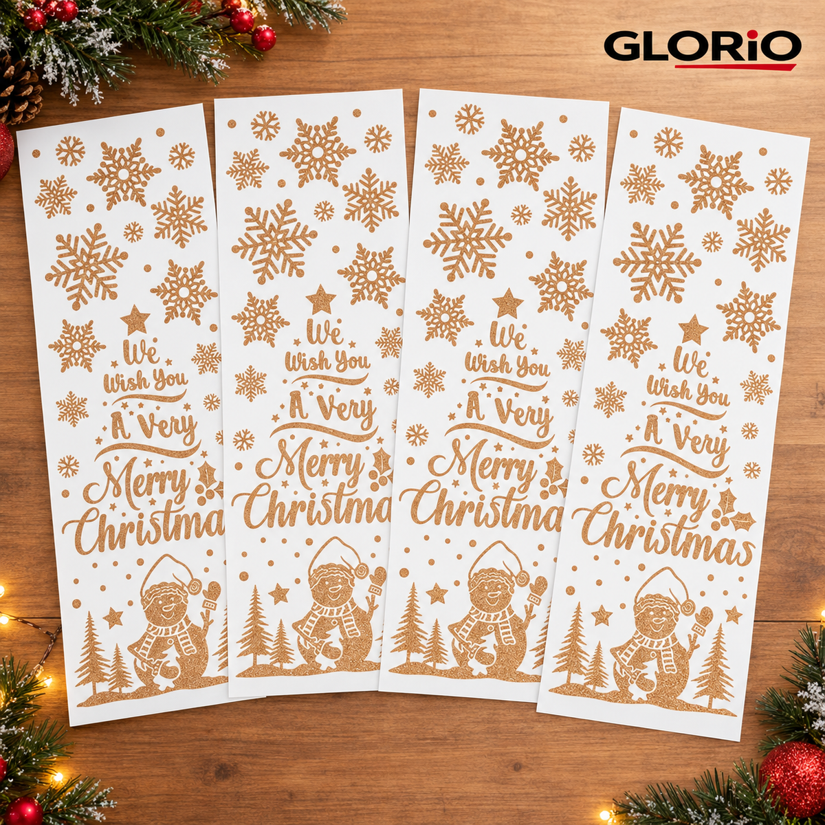 2 + 2 GRATIS - 4 seturi autocolante geam GLORIO, fulgi glitter sampanie, 20x60 cm - 3