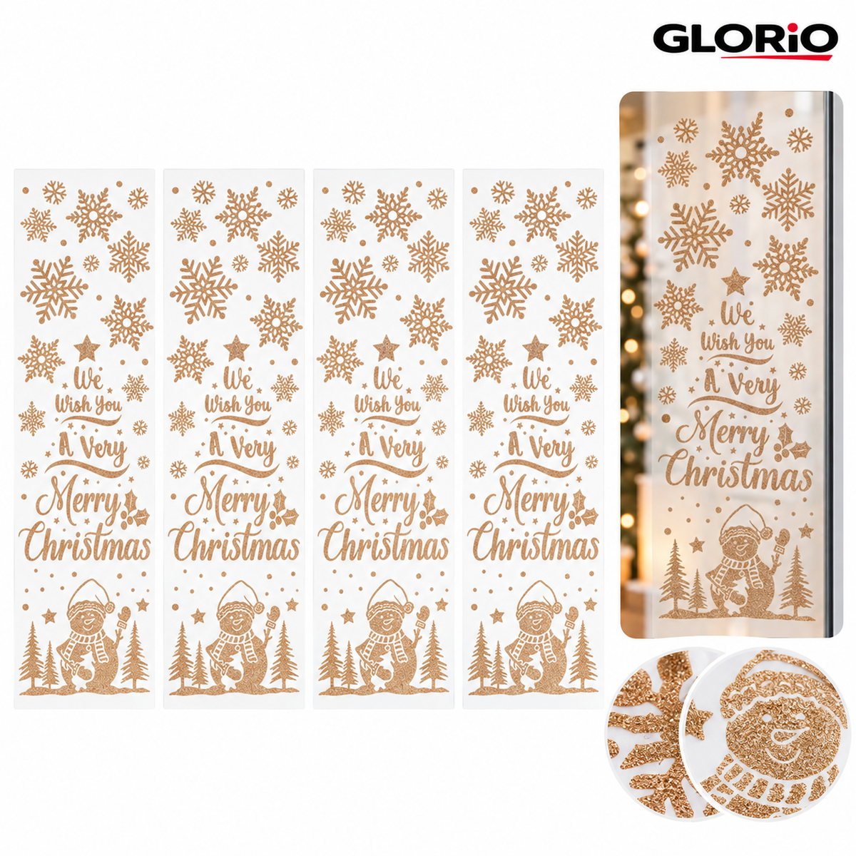 2 + 2 GRATIS - 4 seturi autocolante geam GLORIO, fulgi glitter sampanie, 20x60 cm - 5