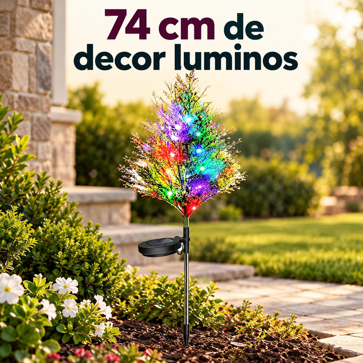 Bradut solar decorativ RGB, 74 cm, panou solar inclus - 74 cm de decor luminos